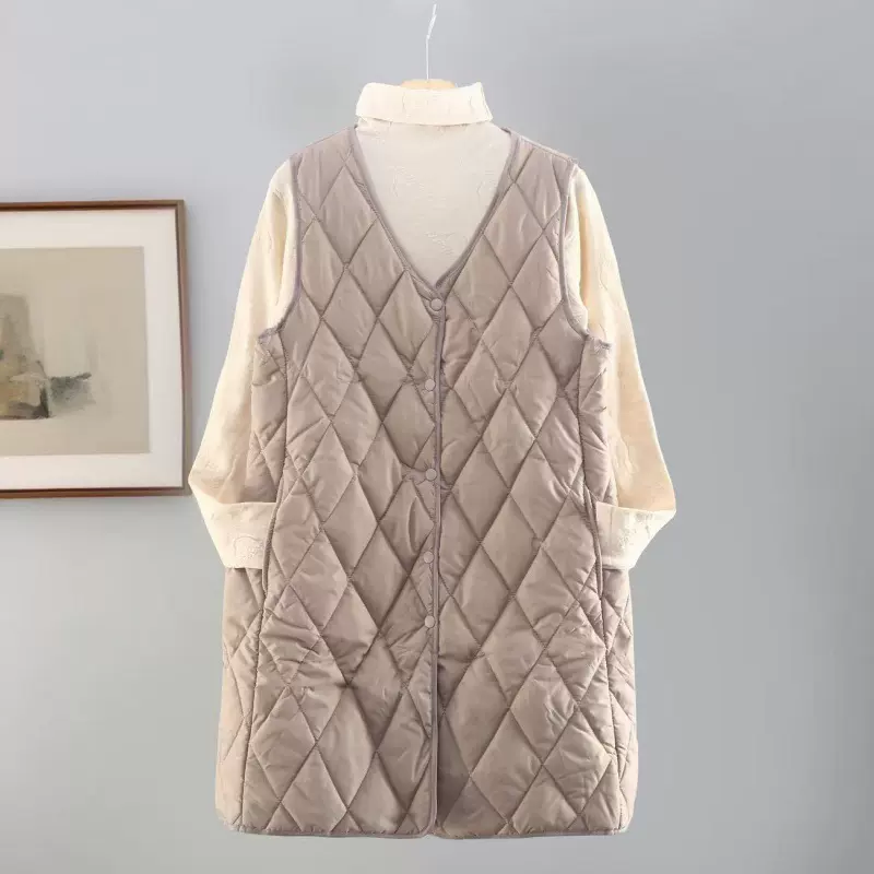 外贸纯色中长款修身棉马甲春秋冬新款坎肩背心内搭叠穿无领外套