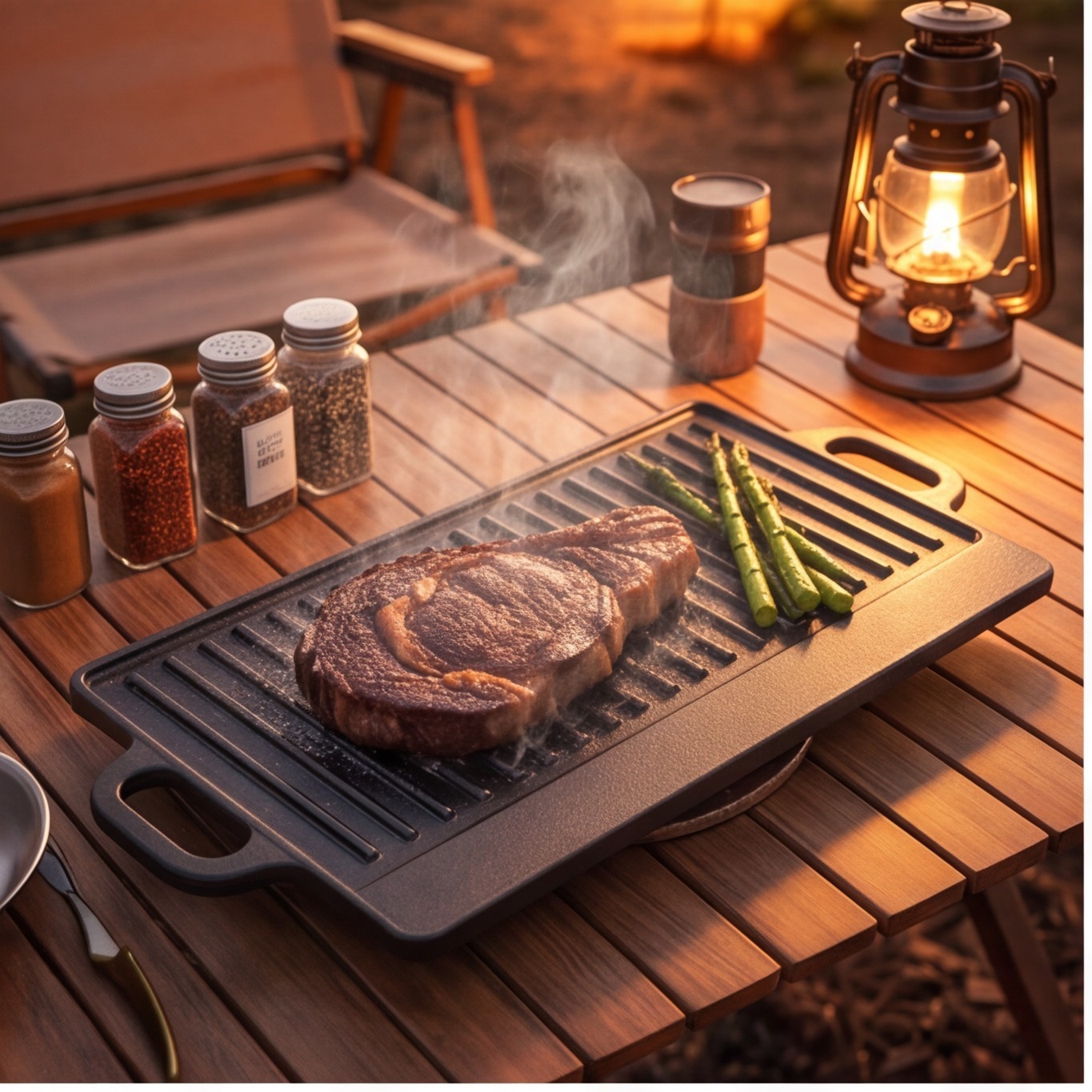 Plancha de Barbacoa Doble Cara de Hierro Fundido, Antiadherente y Multifuncional, para Barbacoa al Aire Libre