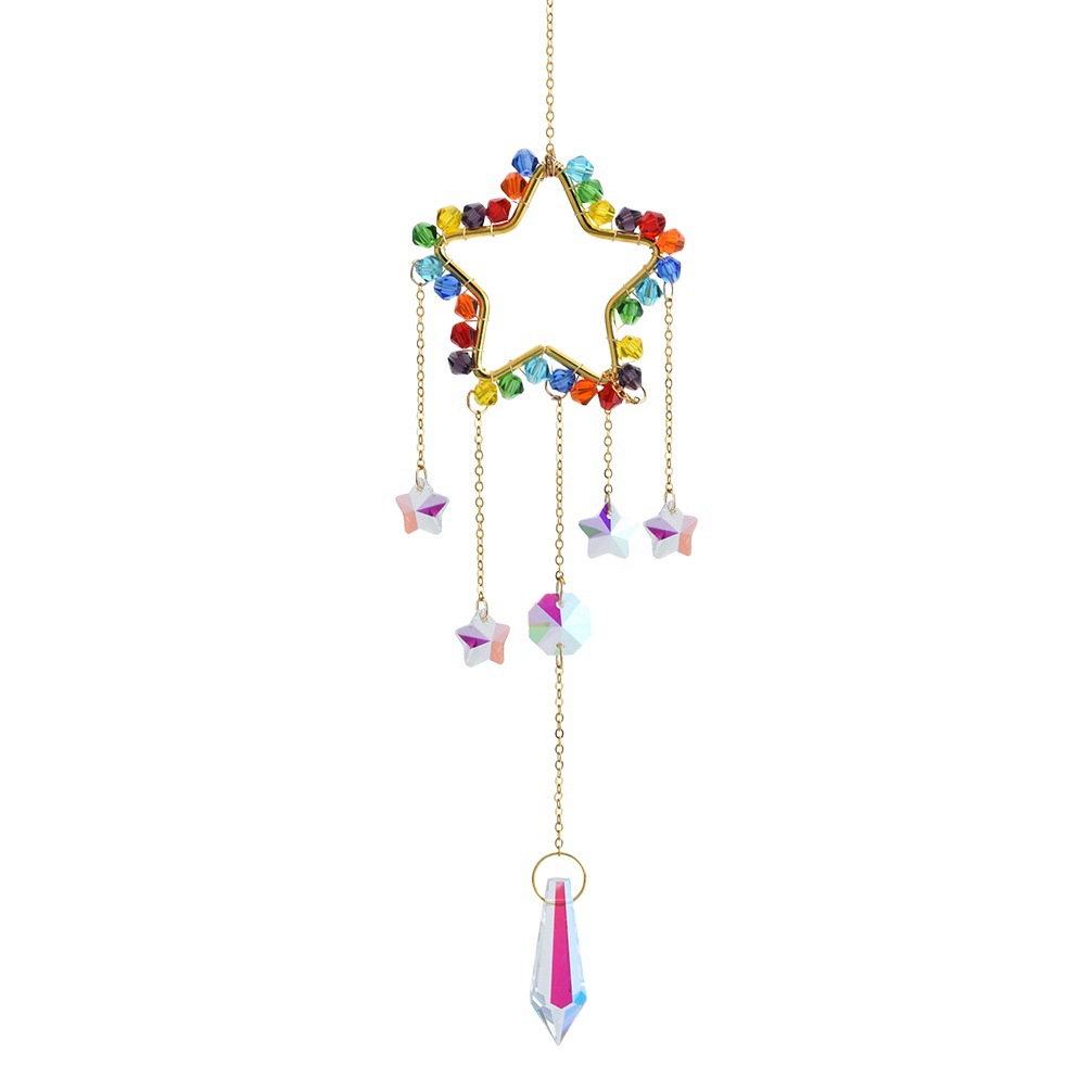 Venta caliente transfronteriza patio jardín decoración colorido puntiagudo cuentas bobinado estrella de cinco puntas de cristal carillones de sol catcher colgante