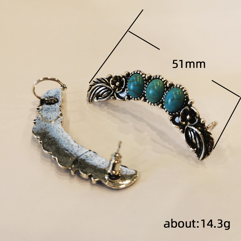 Nouveau Style Bohème Exagéré Grandes Boucles D&#39;oreilles Imitation Turquoise Boucles D&#39;oreilles En Alliage Rétro display picture 1