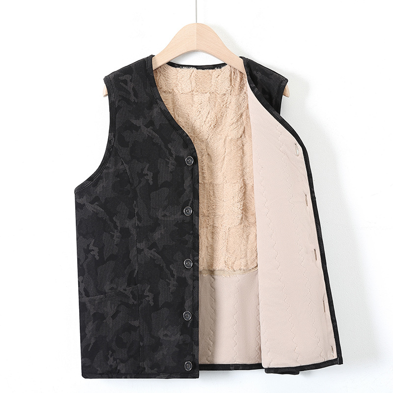 아빠 조끼 가을과 겨울 중년 및 노인 남성 기모 두꺼운 조끼 할아버지의 허리 코트 카디건 따뜻한 조끼