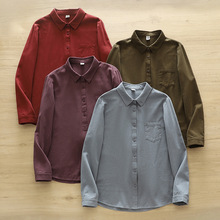 日系森女新款 磨毛尖领 纯色女士开衫衬衫糖果色入批发