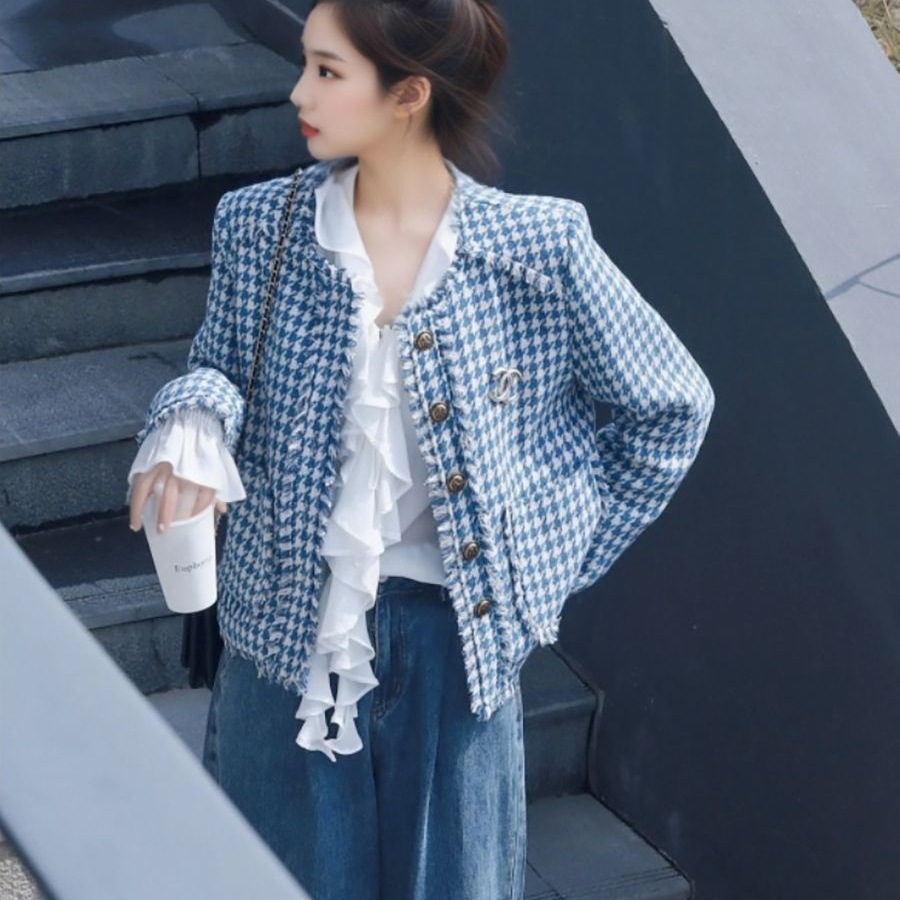 Chanel-Style Jacket for Women 2026 New Early Autumn Model Petite Retro Hong Kong Style Niche Houndstooth Top