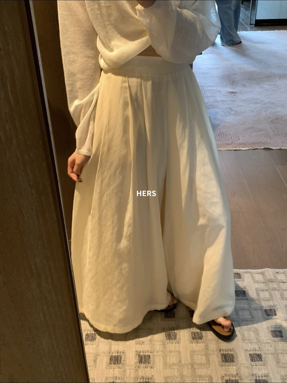 Quần culottes nữ ống rộng cạp cao thun lưng dáng suông phong cách Nhật — Thẻ hồng, màu trắng chi tiết 7