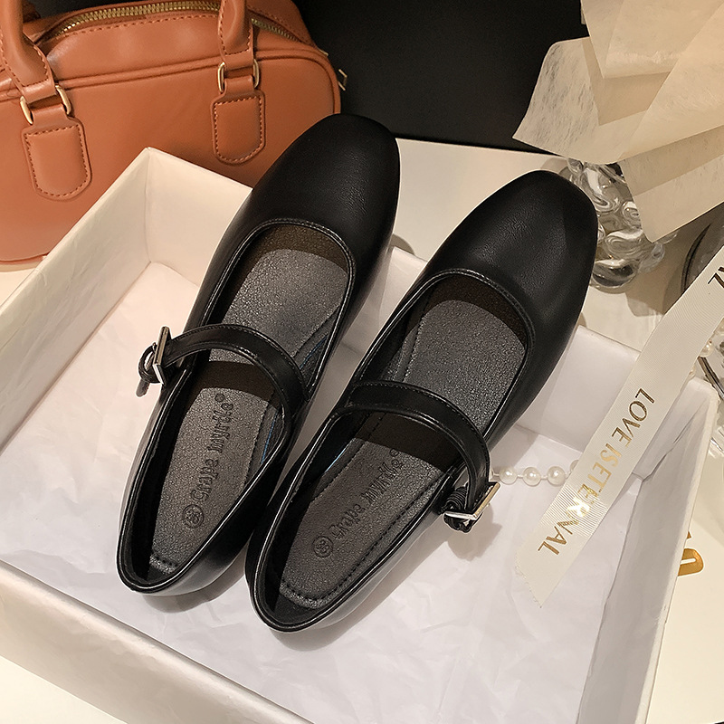 2024 primavera nuevo estilo hebilla zapatos planos de corte bajo pequeño dedo del pie cuadrado retro de cuero suave inferior suave zapatos de mujer Mary Jane