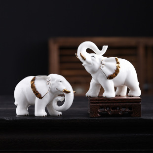 Ceramic Boutique White Porcelain Elephant Tea Pet Ornaments, a Pair of Home Office Decoration Wine Cabinet Tea Table Tea Tray