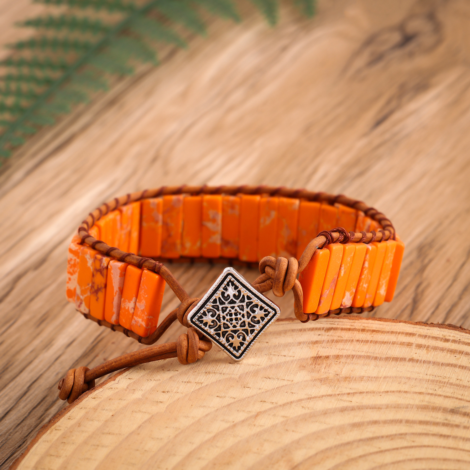 Longrui Amazon joyería transfronteriza imitación piedra natural pulsera de cuerda de cuero tejida a mano joyería de mano creativa bohemia