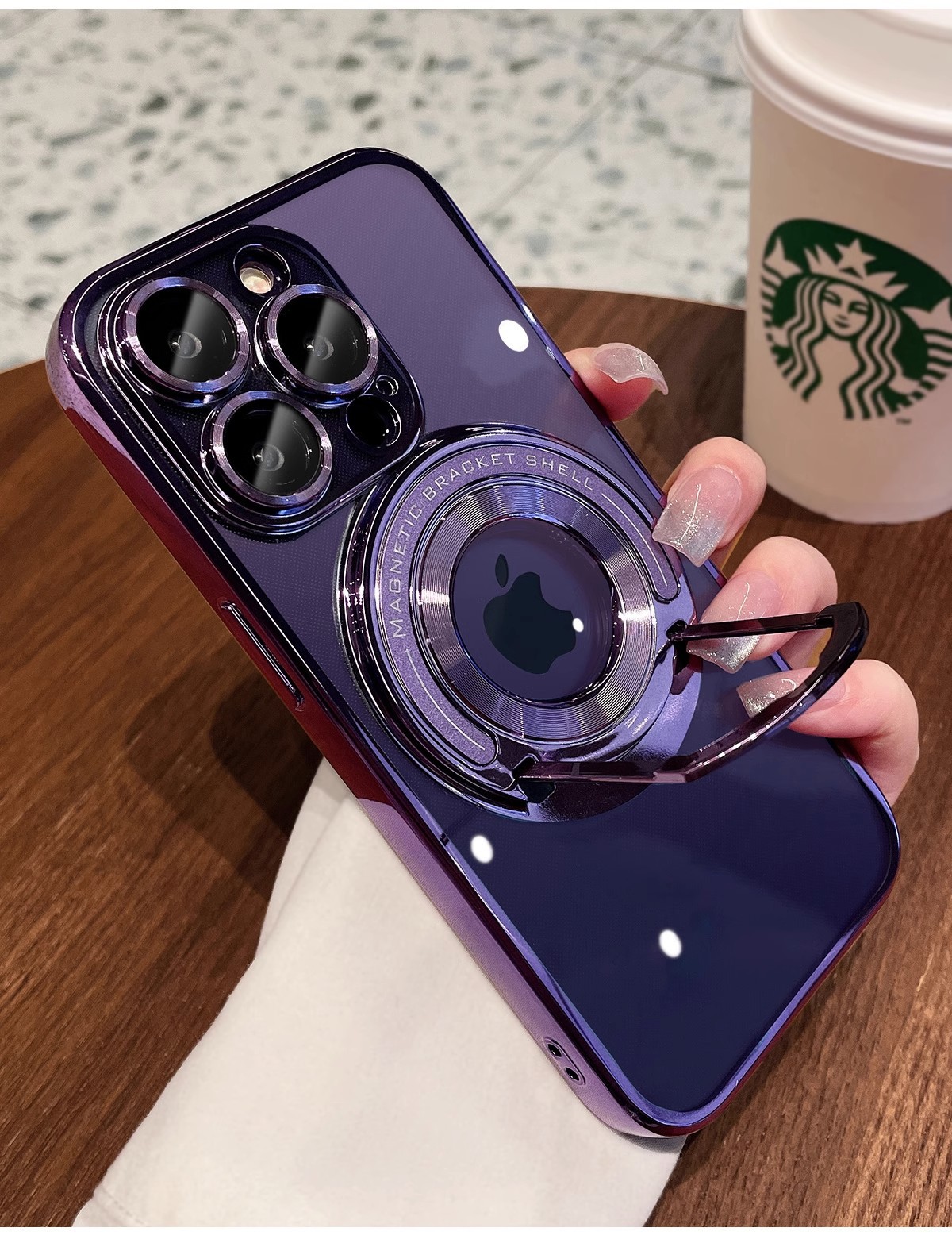 Görünmez braketli Apple 16 cep telefonu kılıfı, iPhone 15 için uygun manyetik emişli, lens filmi ve 14 ProMax koruyucu kapaklı.
