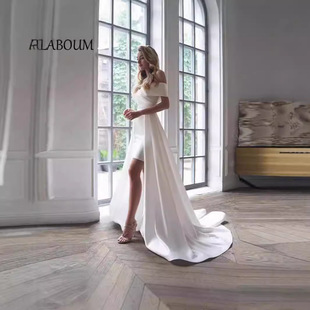 French Satin Niche Design Short Wedding Dress White High Quality Small Dress Detachable Tail