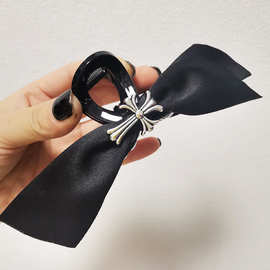 黑色十字架抓夹~暗黑风复古后脑勺盘发鲨鱼夹ins小众高级感发夹女