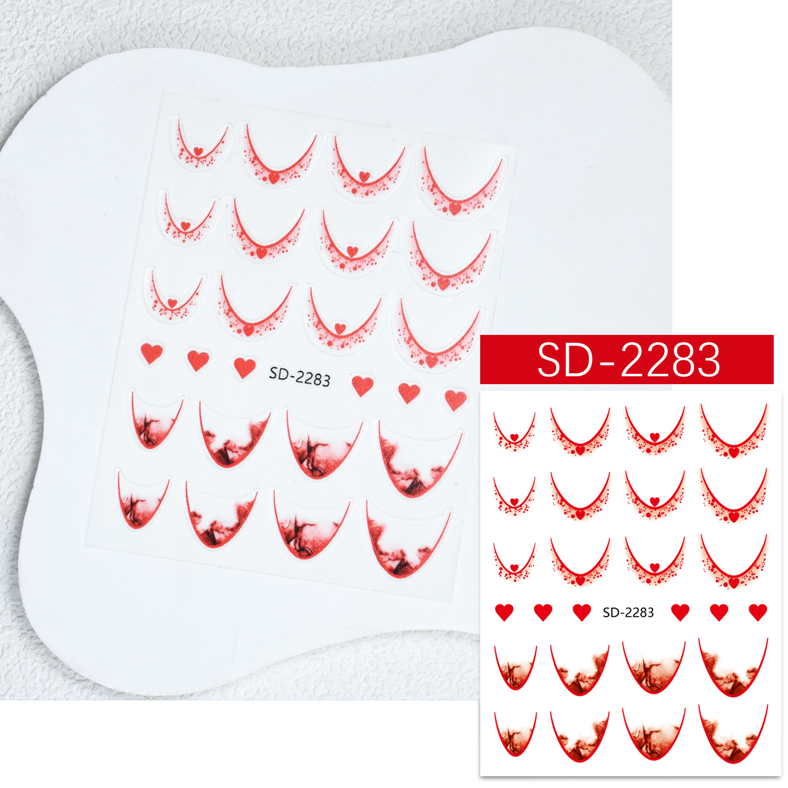 Nail Art French Red Red Nail Etiqueta engomada hueca Plantilla de degradado de inyección de tinta Etiqueta auxiliar Nueva línea de pegatina decorativa de sonrisa