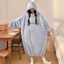 珊瑚绒睡袍女秋冬大码宽松胖mm300斤孕妇睡裙法兰绒家居服可外穿