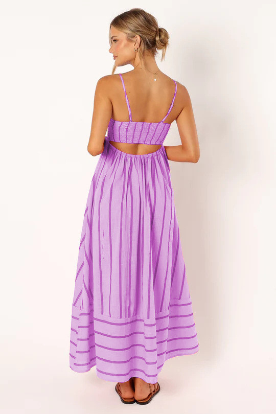 Women's Striped Sling Backless Dress Fresh Style Swing Model Spring Summer_ecoleips.com