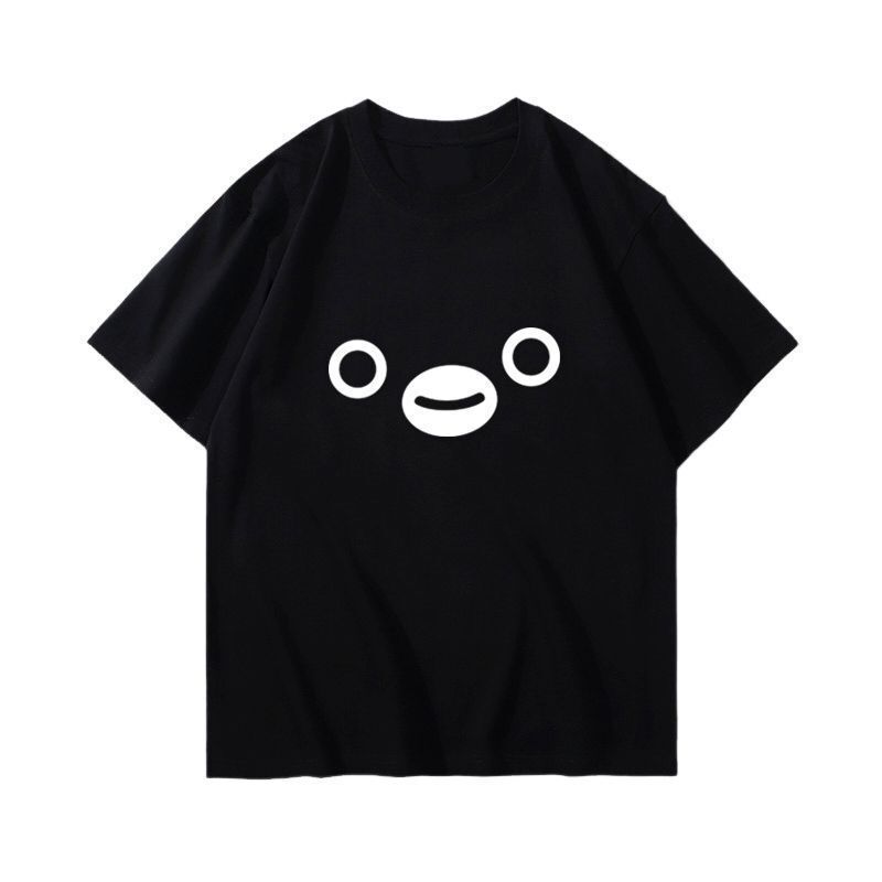 Japanese Suica Card Penguin Quirky Strawberry Funny Emoji Pure Cotton Short-Sleeve T-Shirt Summer