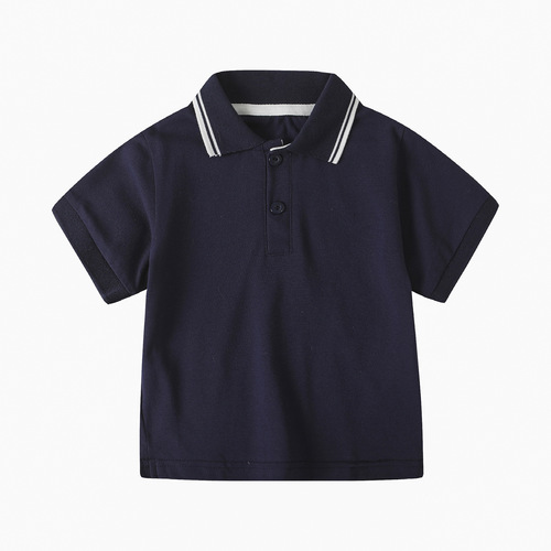Boys and girls short-sleeved T-shirts, pure color polo shirts, summer school uniforms, middle and big children, pure cotton lapel shirts