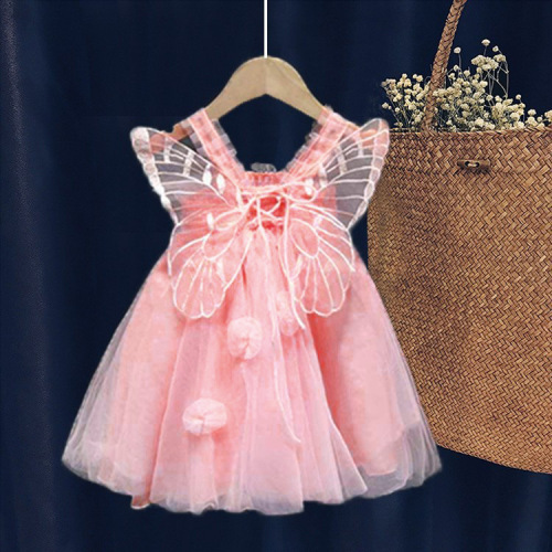 Girls summer dress children's clothing mesh children's princess dress fairy dress birthday dress wings puff skirt