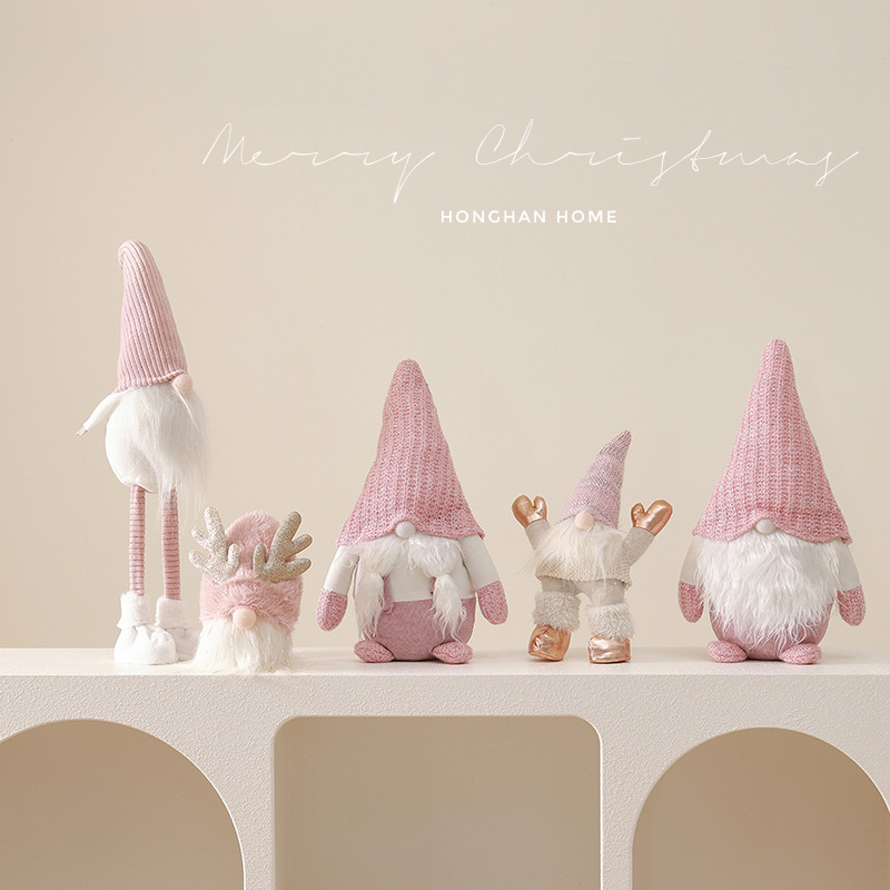 Decoraciones transfronterizas de Navidad decoraciones de escritorio con luces rosa encantadoras muñecas de Navidad sin cara decoración de ventanas de viejos