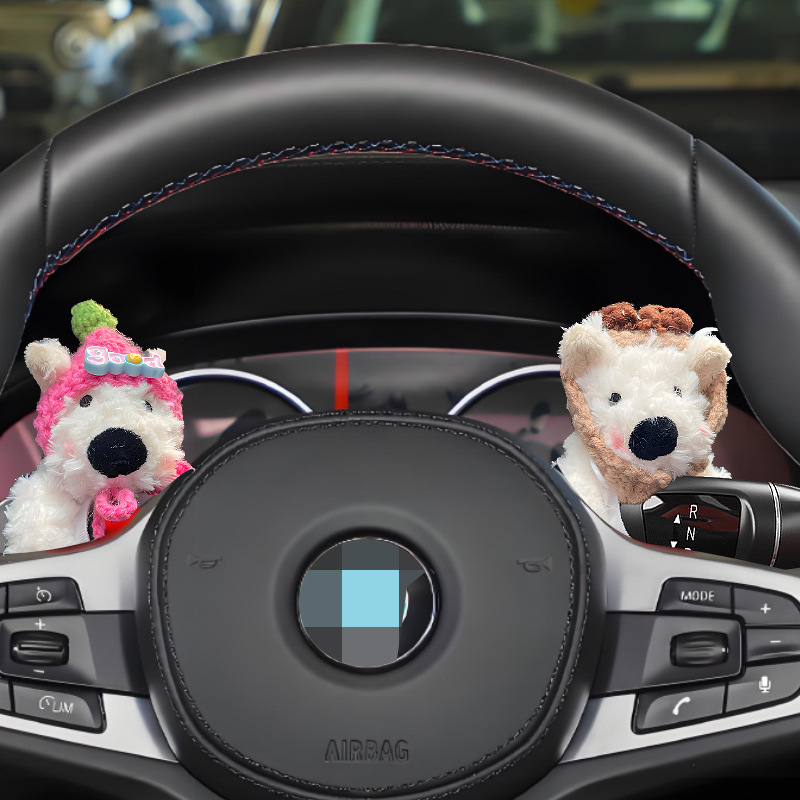 West Highland Car Car Bloque Decoración Luz de giro Muñeca de cachorro Limpiaparabrisas Muñeca Adornos de espejo retrovisor Mujer