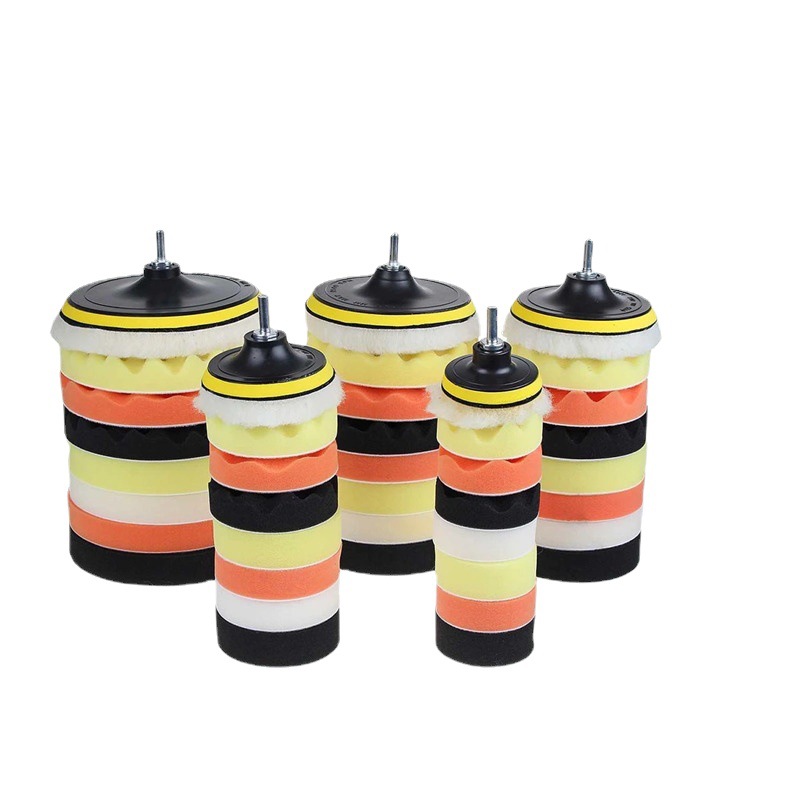 跨境厂供海绵抛光盘汽车美容抛光轮打蜡套装平面波浪海绵盘羊毛垫