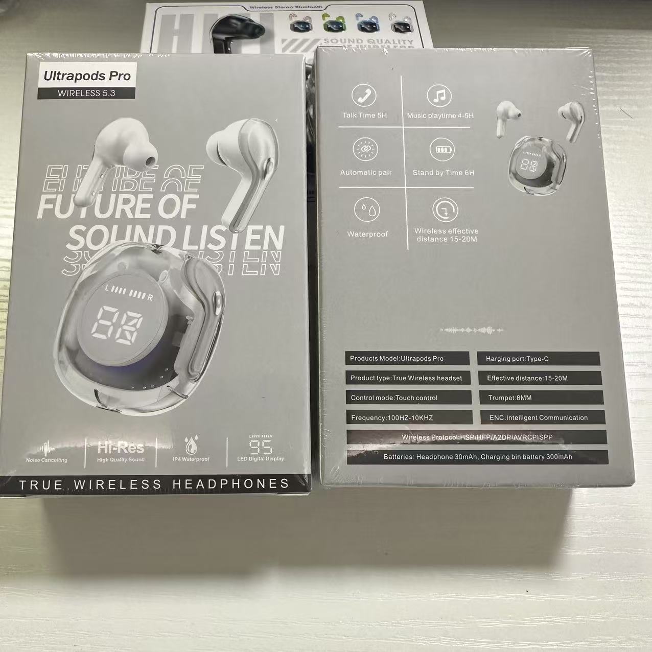 Auriculares Bluetooth inalámbricos con pantalla digital transparente explosiva transfronteriza, batería de larga duración, deportes de reducción de ruido, juegos de alta calidad de sonido en los oídos