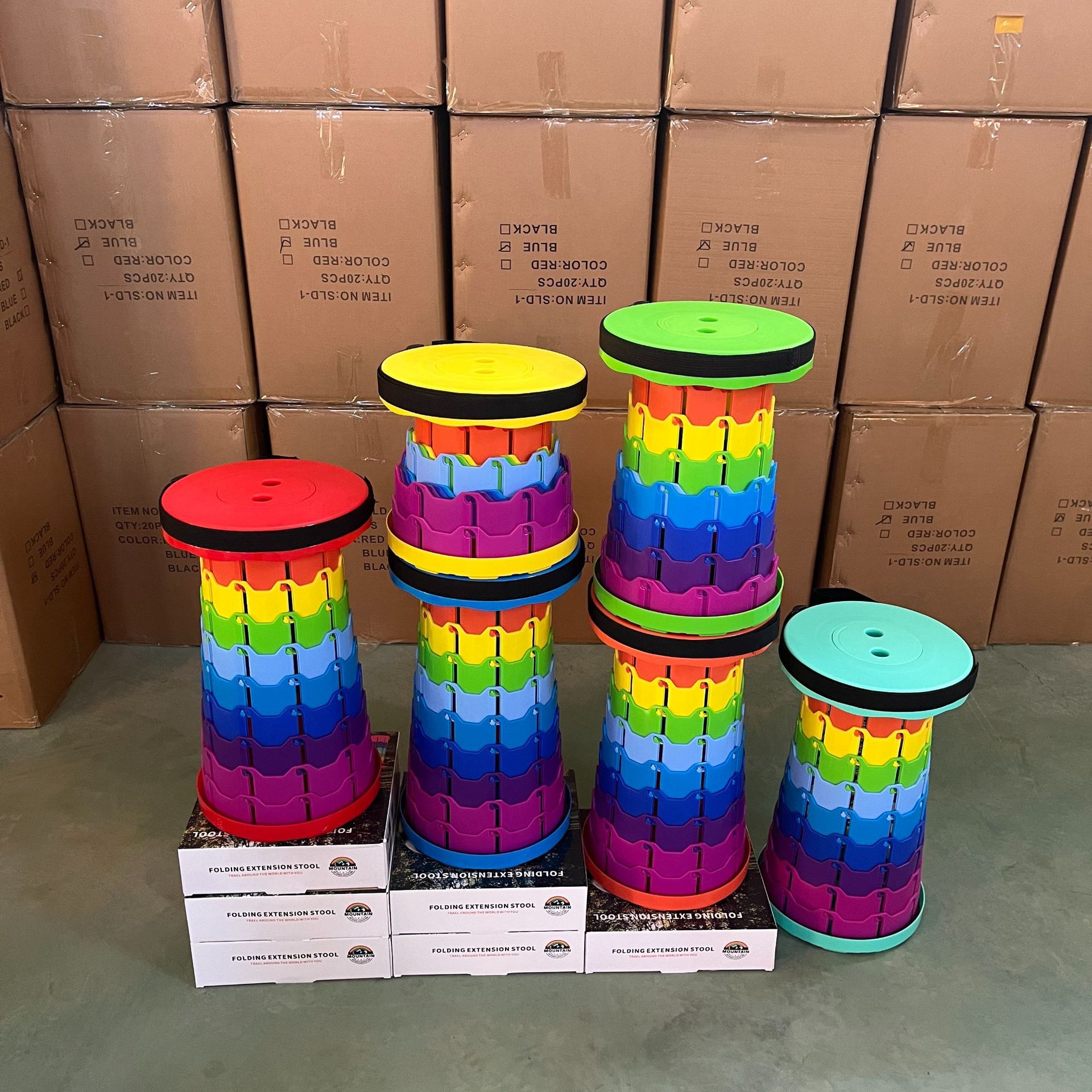 Manufacturer Dropshipping Outdoor Family Rainbow Telescopic Stool High-Speed Rail Train Portable Stool Barbecue Stool