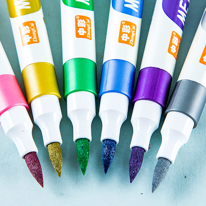 H501 metal pluma flash pluma metal marcador de color DIY diario fluorescente marcador pluma 6 colores traje