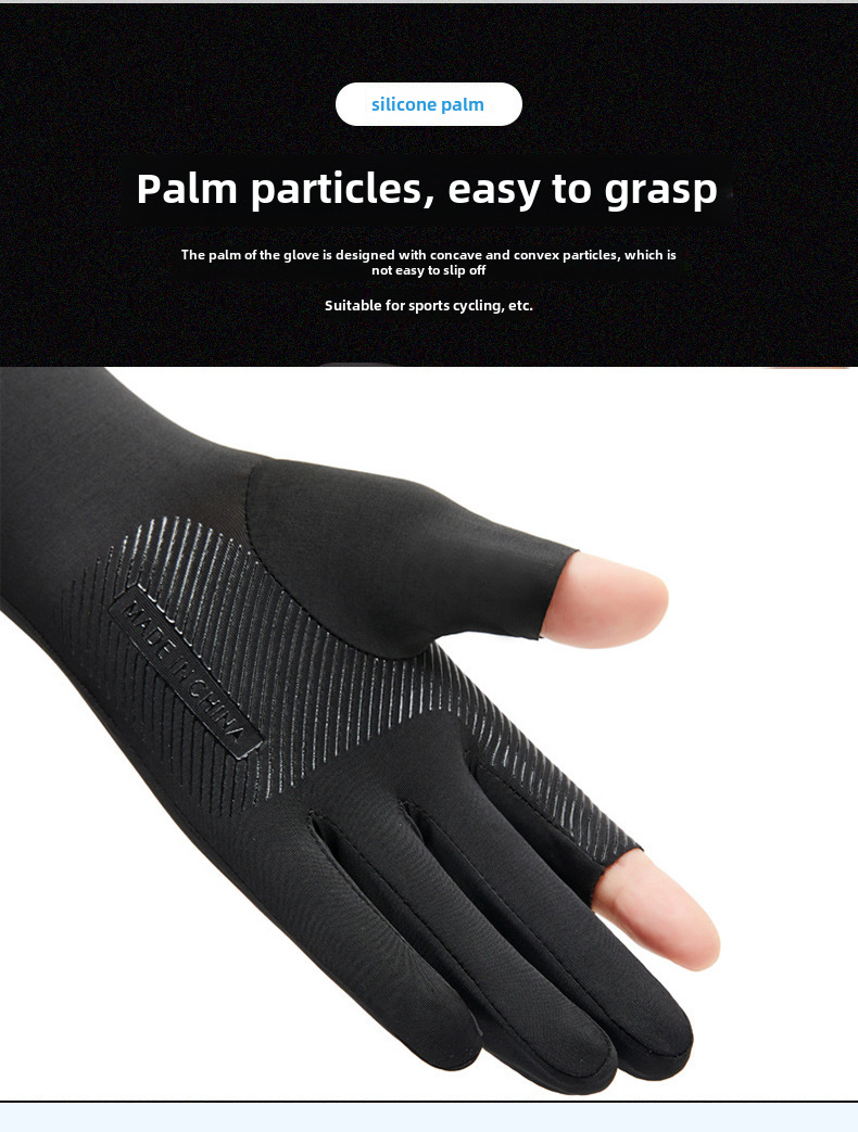 Summer Five-Finger Ice Sleeve Sunscreen Arm Ice Silk Sleeve Half-Finger Gloves for Men and Women Outdoor UV Driving Ride_viptrois.com