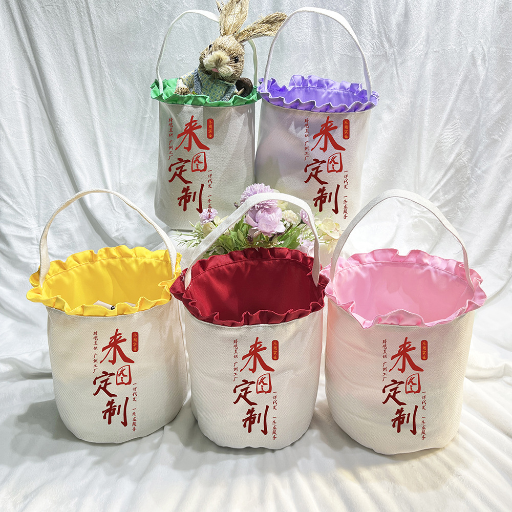 Guangdong Zhaoqing, bolsa de dulces para niños, cesta de encaje, bolso de mano de algodón y lino de 300g, cesta de Pascua xqds0190a