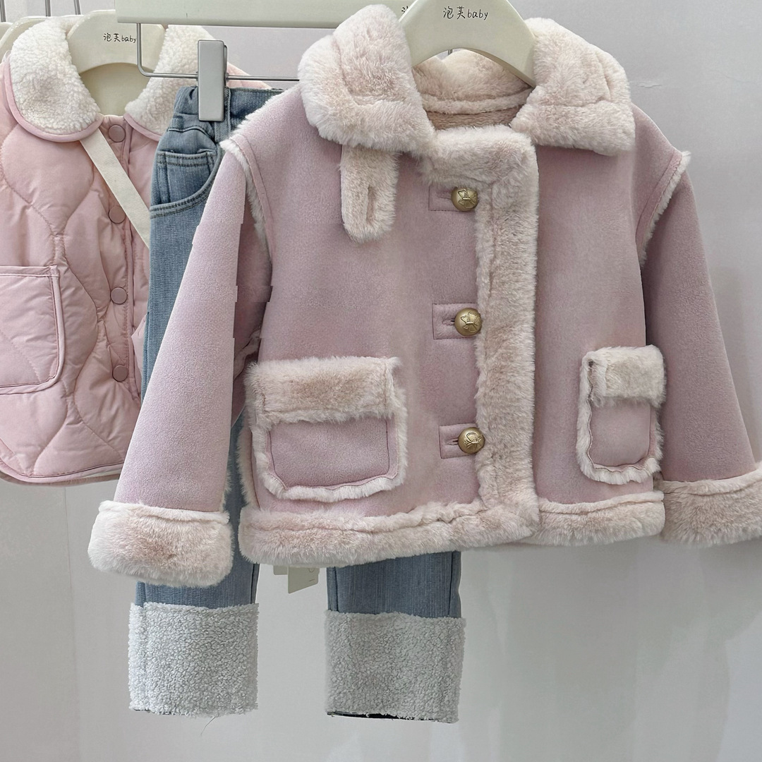 Cute Solid Color Pu Polyester Girls Outerwear display picture 2