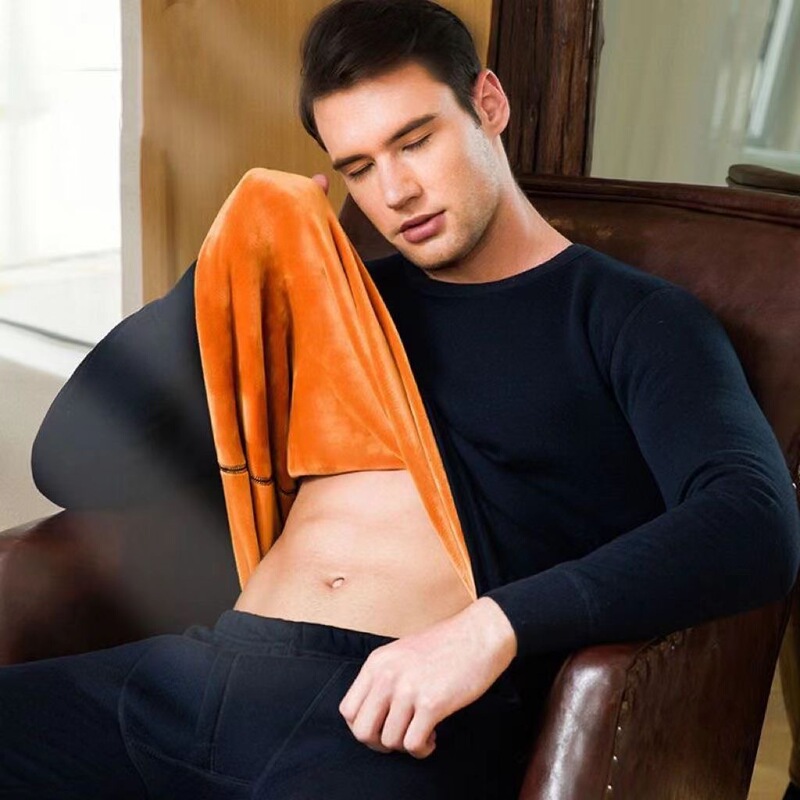 2025 Winter Fleece Thermal Inner Set Men's Casual Fleece-Lined Base Layer Autumn Clothes and Long Pants Slim Long Sleeve Single Layer