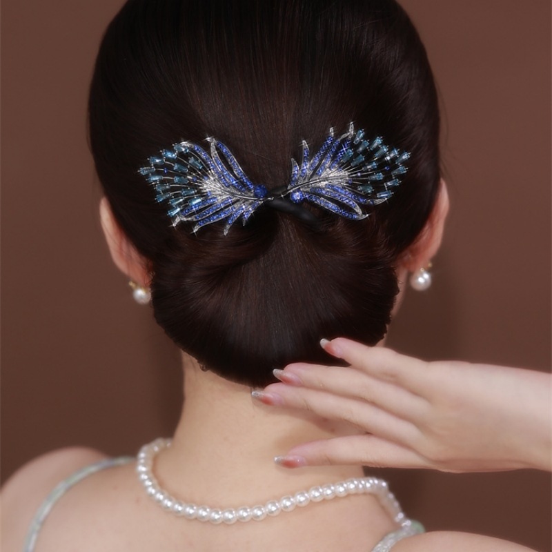 Summer new blue feather hair iron for women's round hair curling artifact exquisite and elegant hair clip head accessories