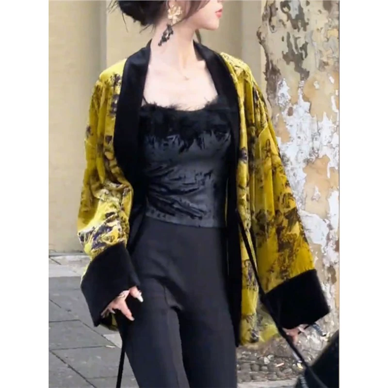 2744 Новый китайский стиль бархатный пиджак женского нового взрывного осеннего стиля