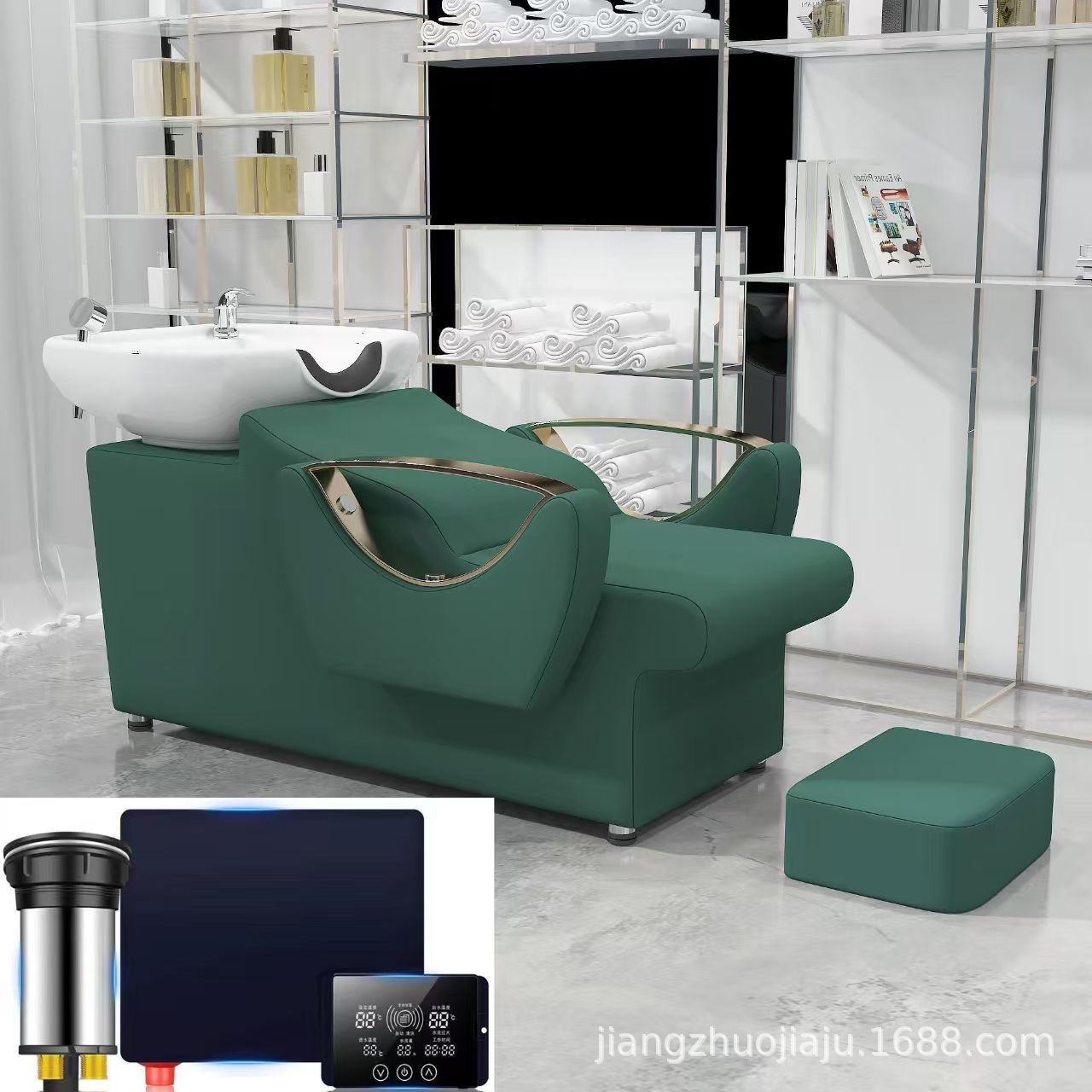 Red en línea lavabo de cerámica lavabo de cabello salón de pelo sillón lavabo de cabello cama de lavado de agua lavabo de cabello barbería cama de lavabo de cabello cómodo