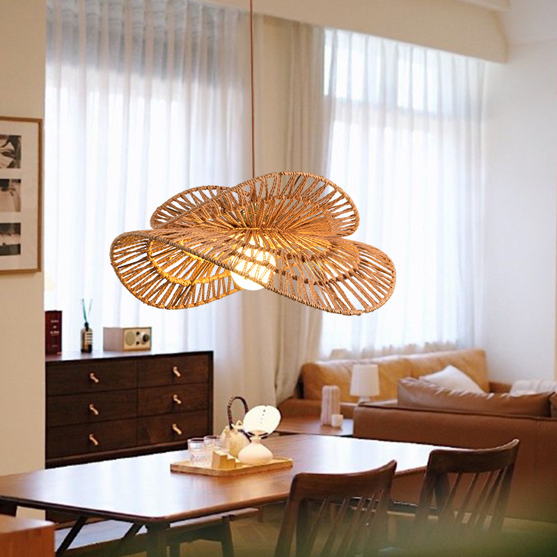 Sombrero de paja lámpara de mimbre lámpara de comedor retro zen estilo japonés estilo silencioso sala de té estudio cama y desayuno bar lámparas de cuerda de cáñamo