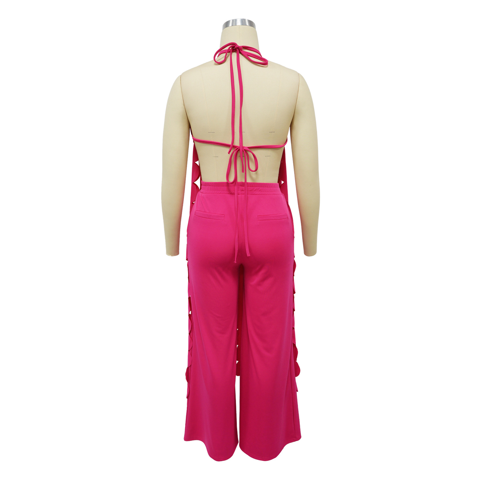 591g Weight Sleeveless Sleeve Length Spandex, Polyester Fabric Type Pant Co-ord Set Sets Type 2 Pieces Set Quantity Holiday, Street Occasion Halter Neck Neckline Loose Fit Type Solid Color Pattern Summer Season Women's Gender Backless Design Sexy, Streetwear Style Holiday Street Women's Sexy Streetwear Solid Color Spandex Polyester Backless Pant Co-ord Set Pants Sets 35