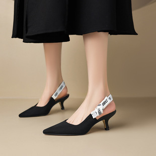 Fall 2023 new fashion Korean style versatile elegant pointed shallow mouth single-layer shoes women's rhinestone bow high heels
