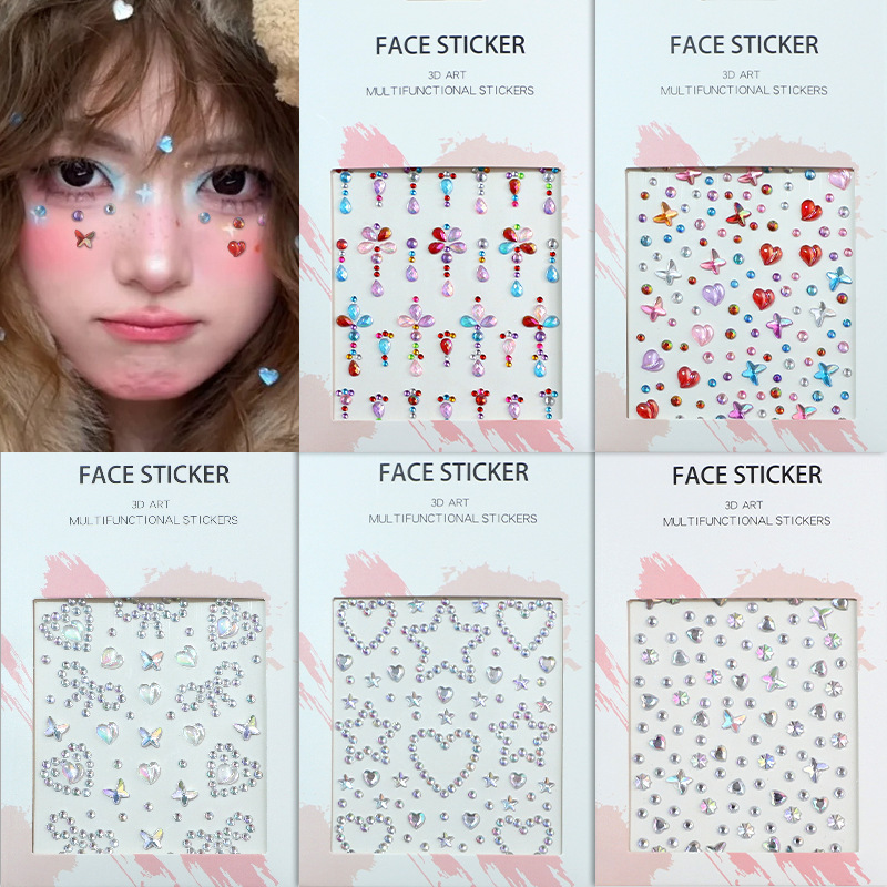 New Cross-Border Colorful Diamond Stickers, Hollow Diamond Stickers, Moon-Shaped Eyebrow Stickers, Children's Face Makeup Stickers, Face Decorations