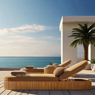 Outdoor Teak Lounge Chair, Fashionable and Leisure Swimming Pool Solid Wood Lounge Bed, Outdoor Beach Lounge Chair, Villa Indoor Lounge Chair