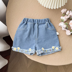 夏の新型子供韓国風の花の刺繍がゆったりしています。