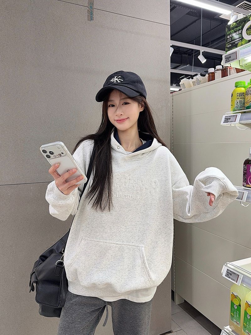 Loose Starry Sky Pattern Autumn and Winter Hooded Sweatshirt Top for Women, Korean Style Custom Fleece-Lined New Fashion Trendy Jacket for Women 5