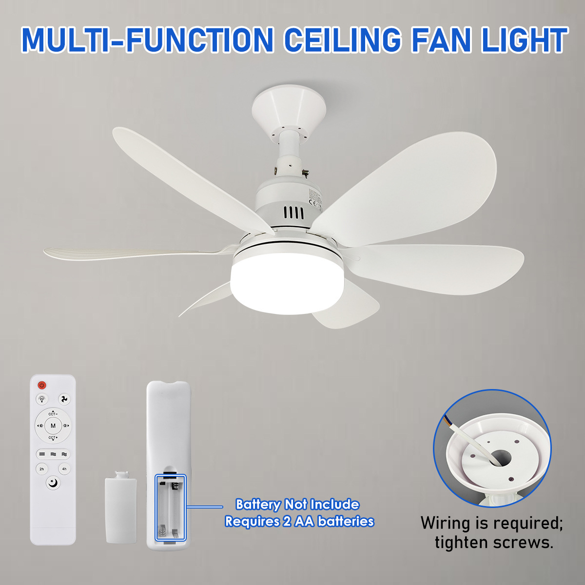Cross-Border Ceiling Fan Light, Simple and Dimmable, Six-Blade Ceiling Fan Light for Bedroom and Living Room, Household Abs High-Wind Fan Light