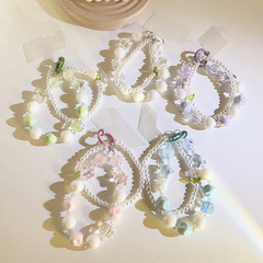 高顏值五角星水晶珠珠鏈條鑰匙扣通用手機殼耳機套掛鏈女手機掛繩