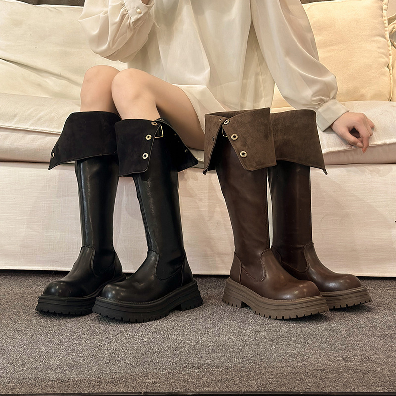 两穿过膝靴女2025新款春秋季新款厚底长筒靴高筒显瘦休闲骑士靴子|undefined
