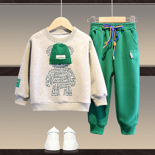 2024 new children's clothing for boys and girls, spring clothing suits, children's spring and autumn cotton sweatshirts, two-piece spring and autumn fashionable styles