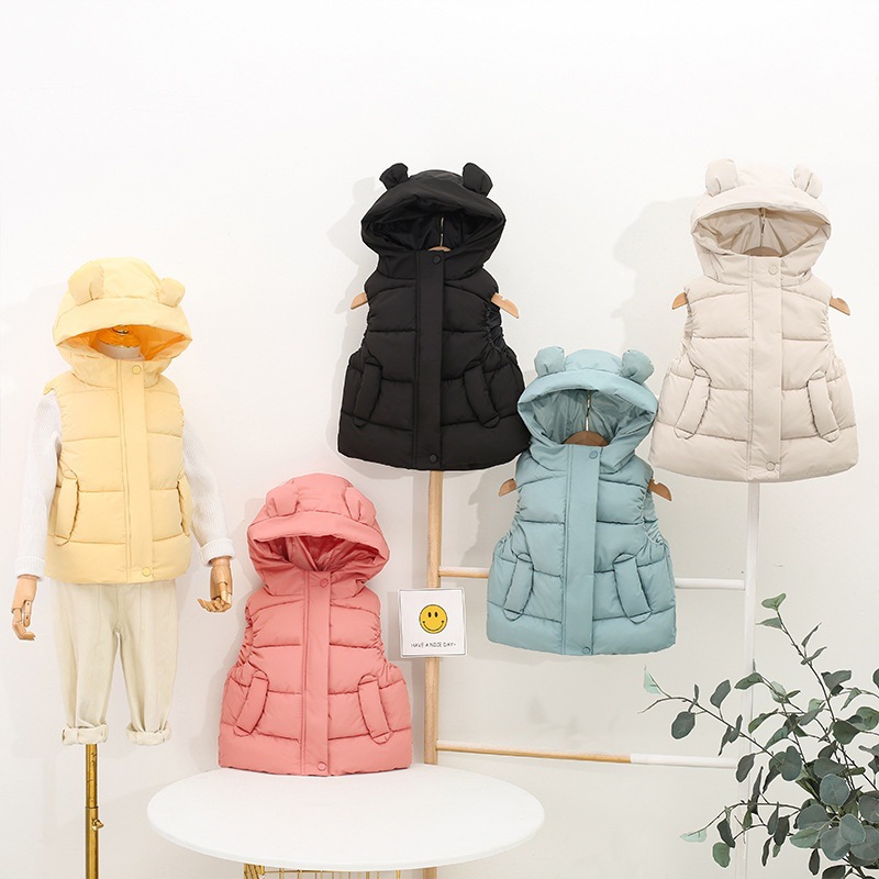 Niños capucha chaleco niños y niñas Otoño e Invierno desgaste de algodón ropa bebé lindo orejas