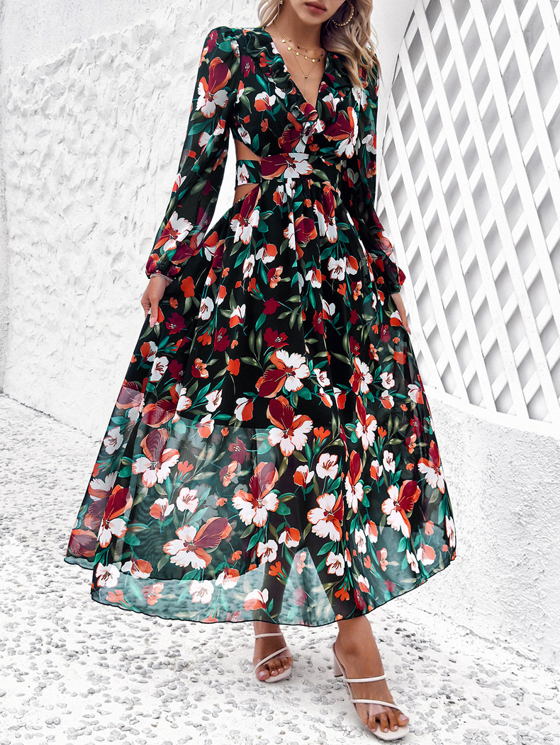 Women's Regular Dress Vacation V Neck Printing Long Sleeve Flower Maxi Long Dress Daily Beach display picture 23