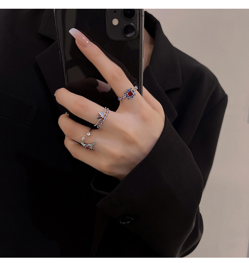 Sweet Heart Shape Flower Copper Plating Zircon Open Ring