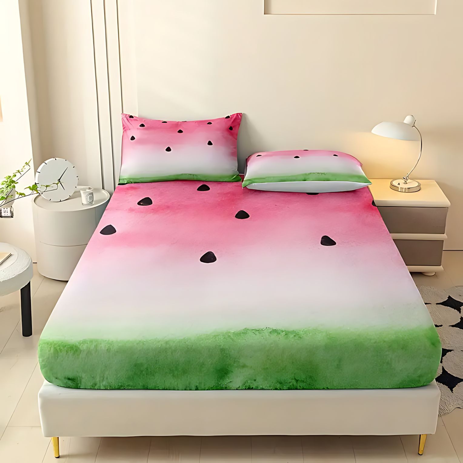 TEMU / JIT serie de frutas de fresa de sandía impresa digital 3D cama gaza pillow cover set textiles domésticos transfronterizos