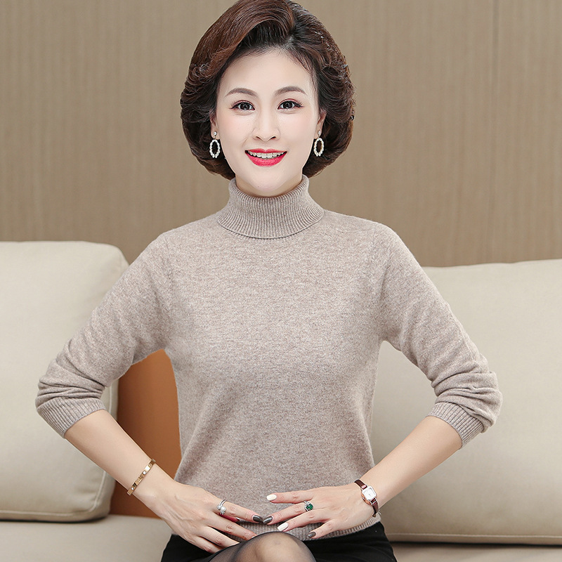 专柜百搭羊绒衫女纯羊绒中年妈妈高领羊毛打底衫高档保暖内搭毛衣