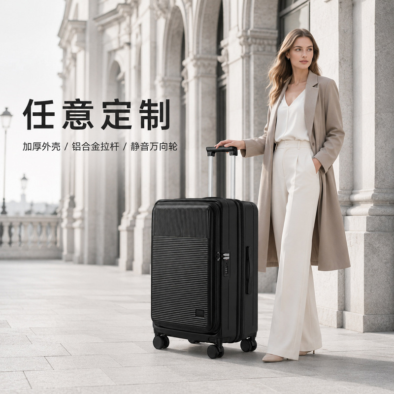 Customized trolley luggage with front opening, portable travel case, customs lock, silent wheels, large capacity, password-protected carry-on luggage Customized trolley luggage with front opening, portable travel case, customs lock, silent wheels, large capacity, password-protected carry-on luggage